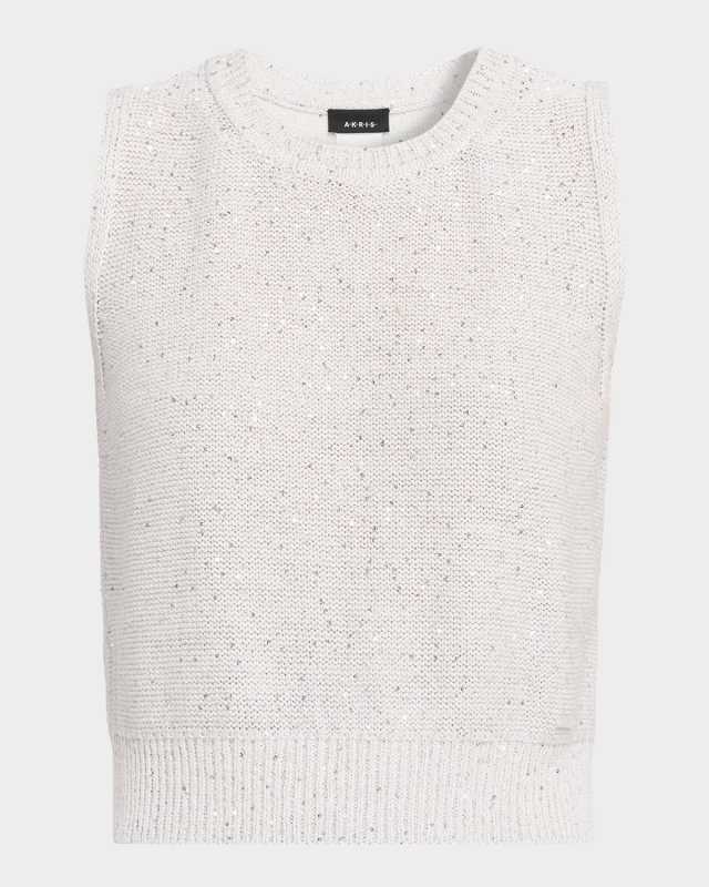 Sleeveless Sequined Linen Cotton Sweater